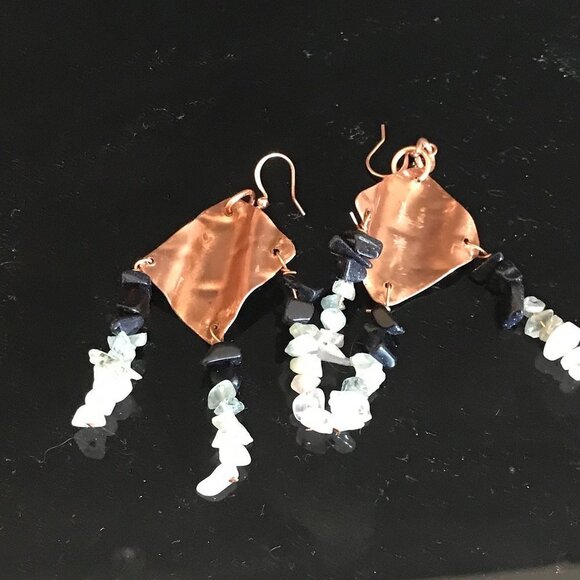 Pure Copper Earrings Sunstone Aquamarine Rose Quartz Drop Dangle Gift Diamond - Picture 6 of 6